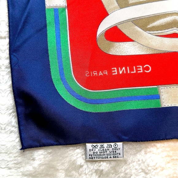 EUC Celine Silk Scarf in Red, Blue, Green, and Silver-Bronze - Picture 12 of 14
